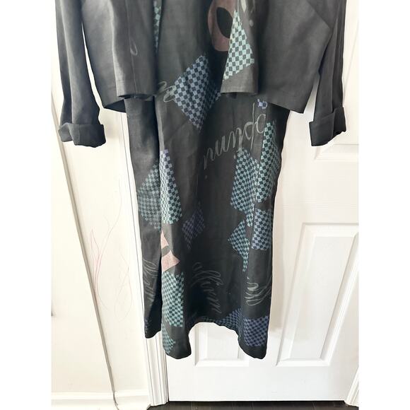 Beppa Vintage Black Linen Art To Wear Long Jumper Overall Dress Jacket Set Small - Picture 3 of 11